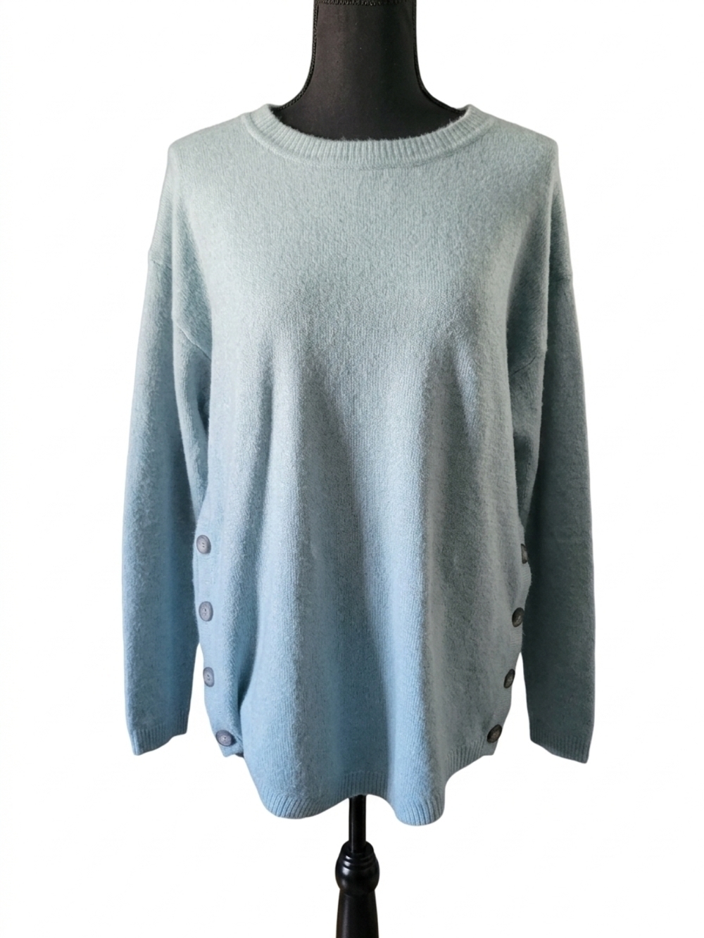 Cozy Light Blue Side-Button Crewneck Sweater